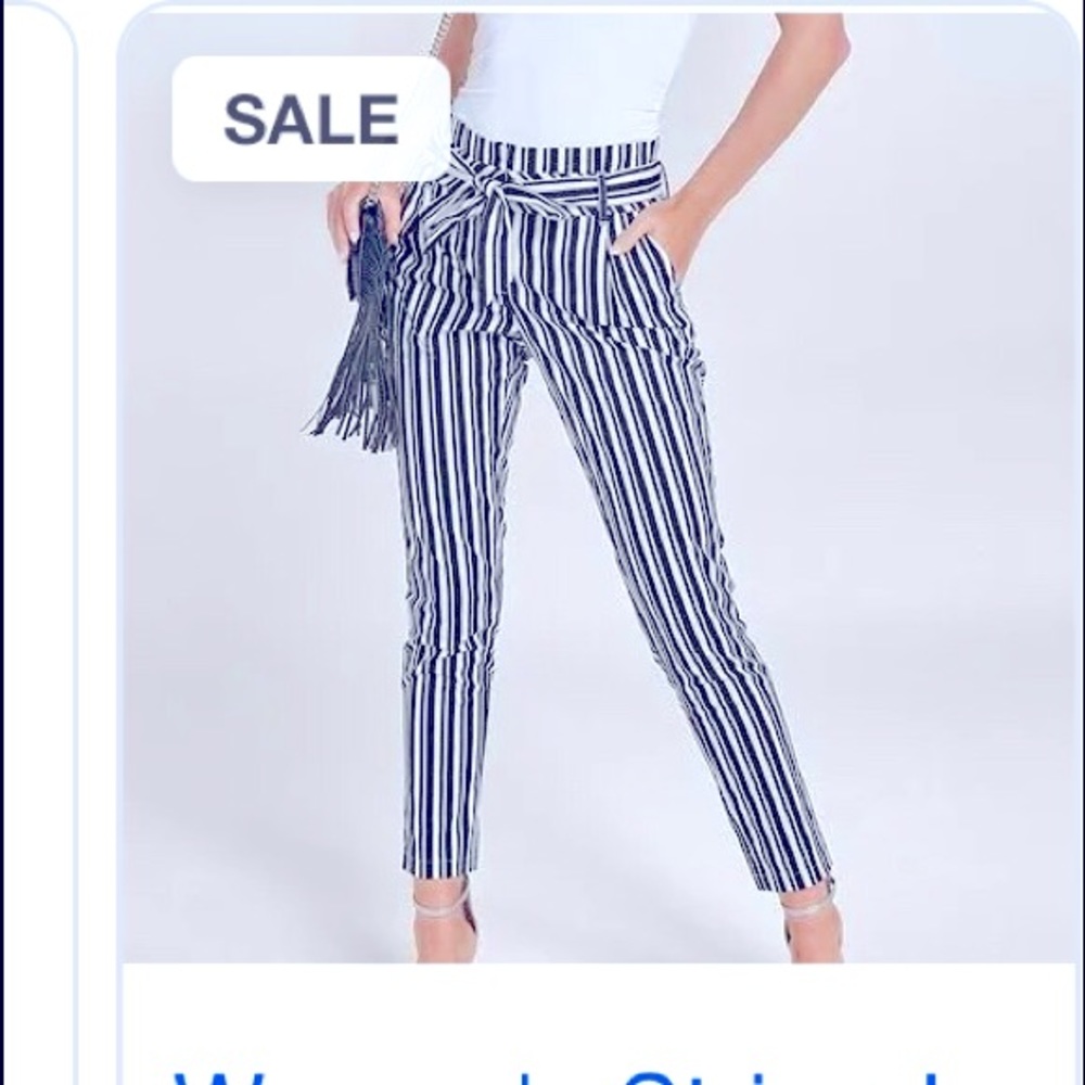 NWT Linen straight leg pants with belt off white/black Steps NY